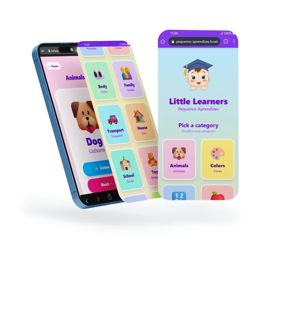 Demonstração das telas do Little Learners